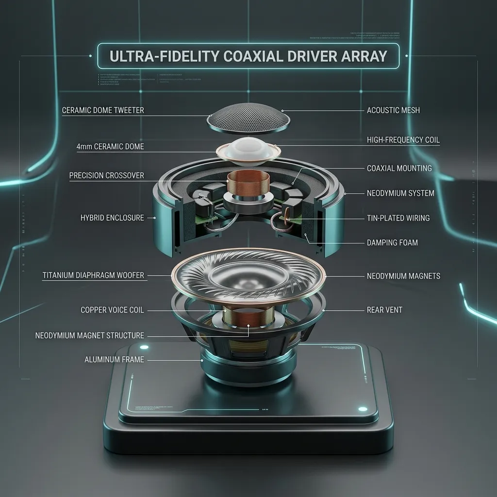Render em 3D dos drivers coaxiais em série do fone Xiaomi Redmi Buds 5 Pro